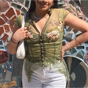 mesh embroidered floral corset top